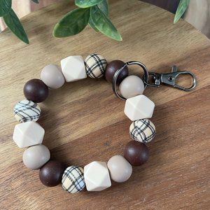 Brown Neutral Plaid Keychain Wristlet